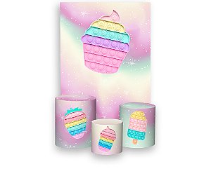 Painel De Festa Vertical 1,50 x 2,20 + Trio De Capas Cilindro - Brinquedo Push Pop It Candy 001