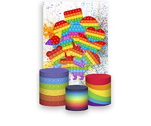 Painel De Festa Vertical 1,50 x 2,20 + Trio De Capas Cilindro - Brinquedo Pop It Vários 002