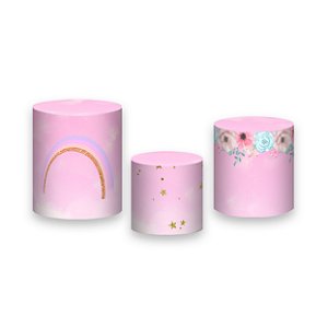 Trio De Capas De Cilindro - Unicórnio Rosa Floral 003