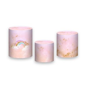 Trio De Capas De Cilindro - Unicórnio Rosa Efeito Glitter Dourado 004