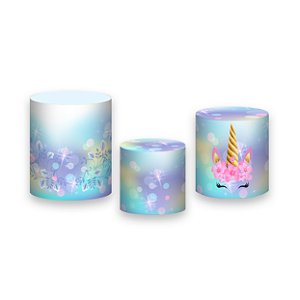 Trio De Capas De Cilindro - Unicórnio Cute Azul 007