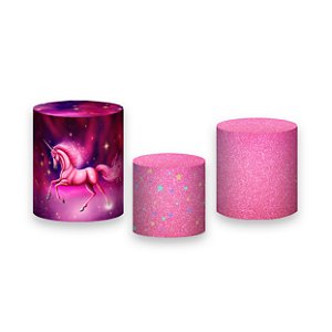 Trio De Capas De Cilindro - Unicórnio Pink Efeito Glitter 009