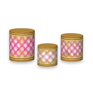 Trio De Capas De Cilindro - Bonecas Capitonê Rosa e Dourado 005