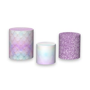 Trio De Capas De Cilindro - Escamas de Sereia Lilás Efeito Glitter 007