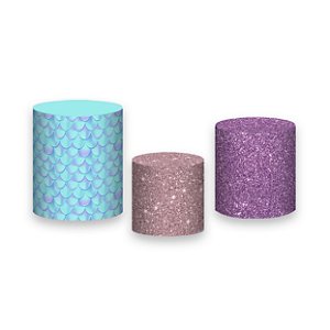 Trio De Capas De Cilindro - Sereia Estampas Efeito Glitter 010