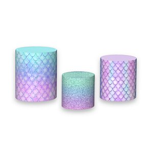 Trio De Capas De Cilindro - Sereia Escamas Efeito Glitter 012