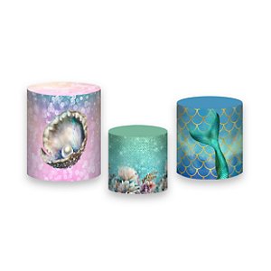 Trio De Capas De Cilindro - Sereia e Conchas Aquarela 013