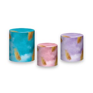 Trio De Capas De Cilindro - Tie Dye com Dourado 008