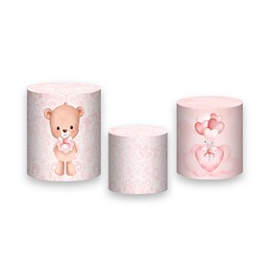 Trio De Capas De Cilindro - Chá de Bebê Urso Cute Rosa 037