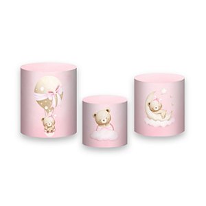 Trio De Capas De Cilindro - Chá de Bebê Ursinha Baloeira Rosa 066