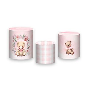 Trio De Capas De Cilindro - Chá de Bebê Ursinho Rosa Floral 072