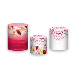 Trio De Capas De Cilindro - Flores Rosas 001