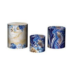 Trio De Capas De Cilindro - Flores Azul e Dourado 020