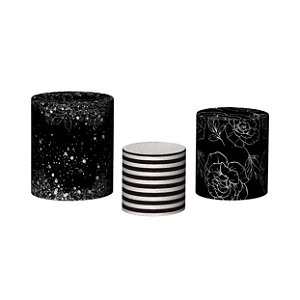 Trio De Capas De Cilindro - Folhagens Efeito Brilho Prateado 026