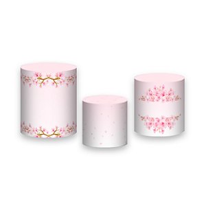 Trio De Capas De Cilindro - Flor de Cerejeira Rosa Suave 043