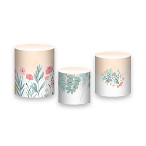 Trio De Capas De Cilindro - Flores Verde e Salmão Aquarela 044