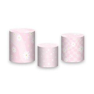 Trio De Capas De Cilindro - Margaridas Fundo Rosa Suave 055