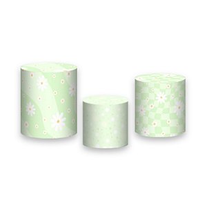 Trio De Capas De Cilindro - Margaridas Fundo Verde Suave 056