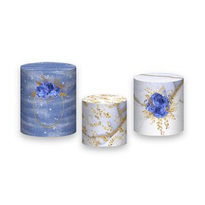 Trio De Capas De Cilindro - Efeito Mármore Azul com Dourado 057