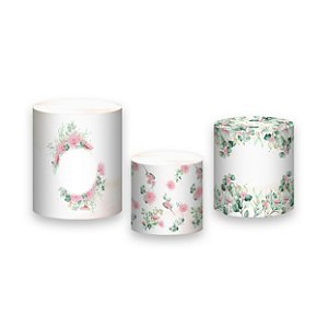 Trio De Capas De Cilindro - Flores e Folhagens Aquarela 081