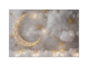 Fundo Fotográfico 2,20 x 1,50 - Lua Crescente e Estrelas Realistas 023