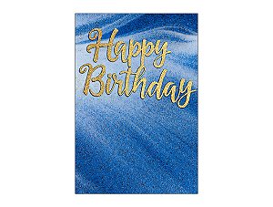 Painel De Festa Vertical 1,50 x 2,20 - Happy Birthday Azul e Dourado Efeito Brilhos 195