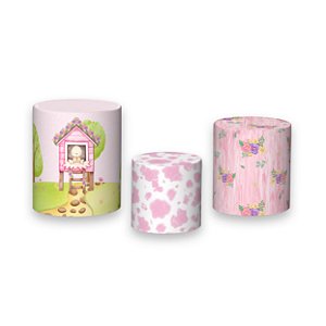 Trio De Capas De Cilindro - Fazendinha Rosa Vaqueira Cute 022