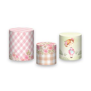 Trio De Capas De Cilindro - Menina Cute Fazendinha Xadrez 033