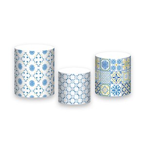 Trio De Capas De Cilindro - Azulejo Mediterrâneo Azul com Amarelo 055