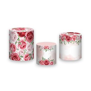 Trio De Capas De Cilindro - Geométrico Floral Rosa 016