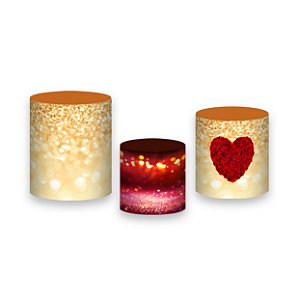 Trio De Capas De Cilindro - Dia das Mães Coração Vermelho e Dourado 035
