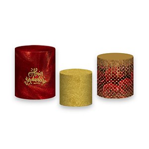 Trio De Capas De Cilindro - Feliz Dia dos Namorados Vermelho e Dourado 072