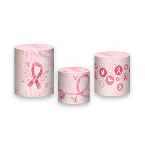 Trio De Capas De Cilindro - Outubro Rosa Laço e Folhagens 002