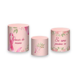 Trio De Capas De Cilindro - Outubro Rosa Flores Aquarela 010