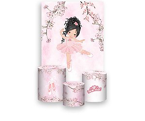 Painel De Festa Vertical 1,50 x 2,20 + Trio De Capas Cilindro - Bailarina Cute Floral 006