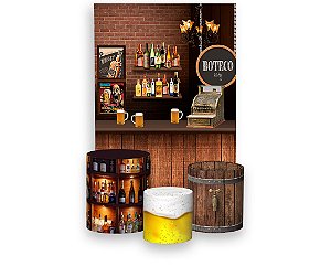 Painel De Festa Vertical 1,50 x 2,20 + Trio De Capas Cilindro - Boteco Salão Efeito Madeira 001
