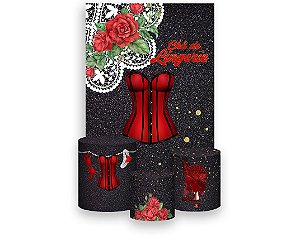 Painel De Festa Vertical 1,50 x 2,20 + Trio De Capas Cilindro - Chá de Lingerie Vermelho e Preto 003