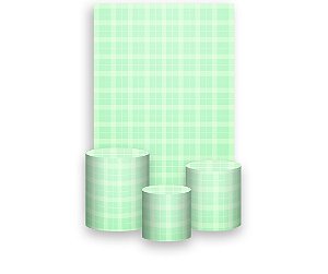 Painel De Festa Vertical 1,50 x 2,20 + Trio De Capas Cilindro - Xadrez Degradê Verde Claro 023