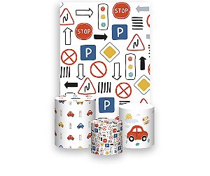 Painel De Festa Vertical 1,50 x 2,20 + Trio De Capas Cilindro - Carros Placas de Sinalização 015