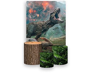 Painel De Festa Vertical 1,50 x 2,20 + Trio De Capas Cilindro - Dinossauro Rex 004