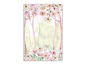 Painel De Festa Vertical 1,50 x 2,20 - Floresta Rosada com Flores Aquarela 137