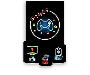 Painel De Festa Vertical 1,50 x 2,20 + Trio De Capas Cilindro - Jogos  Infantil Gamer 017
