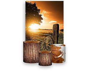 Painel De Festa Vertical 1,50 x 2,20 + Trio De Capas Cilindro - Paisagem Country  001