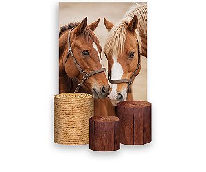 Painel De Festa Vertical 1,50 x 2,20 + Trio De Capas Cilindro - Country Cavalos Realista 040