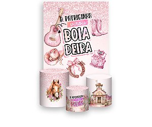 Painel De Festa Vertical 1,50 x 2,20 + Trio De Capas Cilindro - A Patricinha Virou Boiadeira Rosa 044