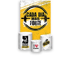 Painel De Festa Vertical 1,50 x 2,20 + Trio De Capas Cilindro - Academia Amarelo 008