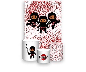 Painel De Festa Vertical 1,50 x 2,20 + Trio De Capas Cilindro - Ninjas Cute 033