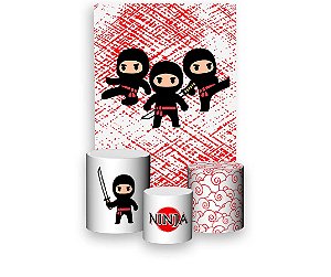 Painel De Festa Vertical 1,50 x 2,20 + Trio De Capas Cilindro - Ninjas Cute 004