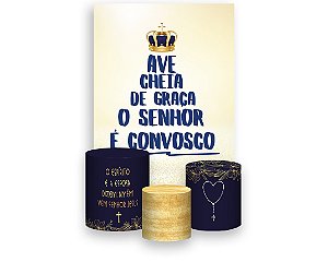 Painel De Festa Vertical 1,50 x 2,20 + Trio De Capas Cilindro - Ave Maria Cheia de Graça 004