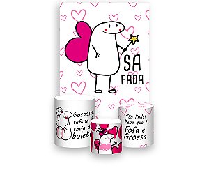 Painel De Festa Vertical 1,50 x 2,20 + Trio De Capas Cilindro - Flork Fada Rosa 011